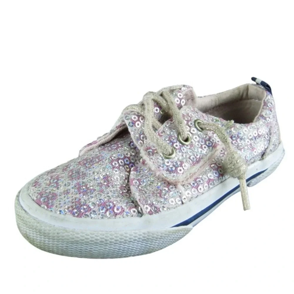 SPERRY Girls Sneaker Size T 7.5 Medium Shoes‎ Pink Fabric Lace Up